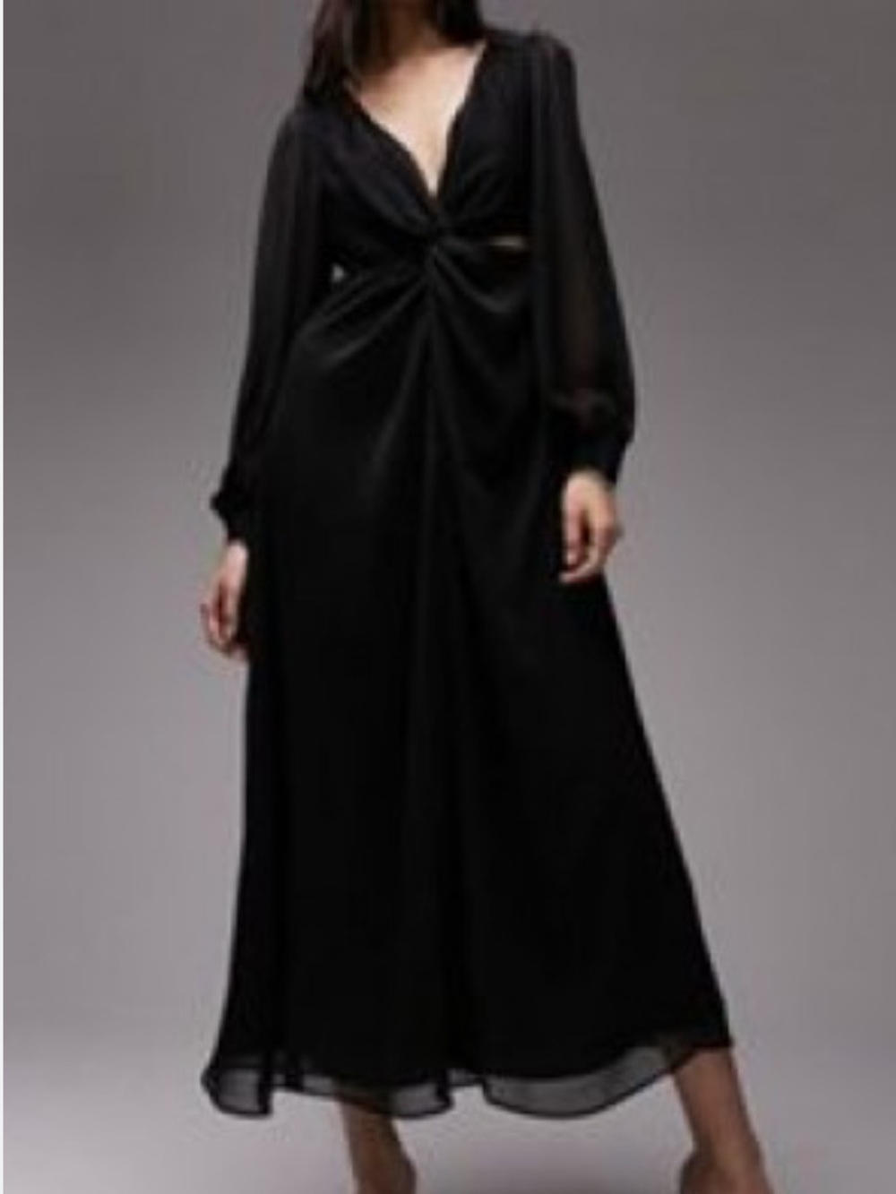 Topshop Black Twist-Front Cutout Long-Sleeve Midi Dress